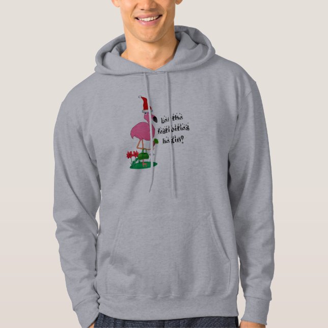 Sweat - shirt à capuche de Flamant rose de Noël (Devant)