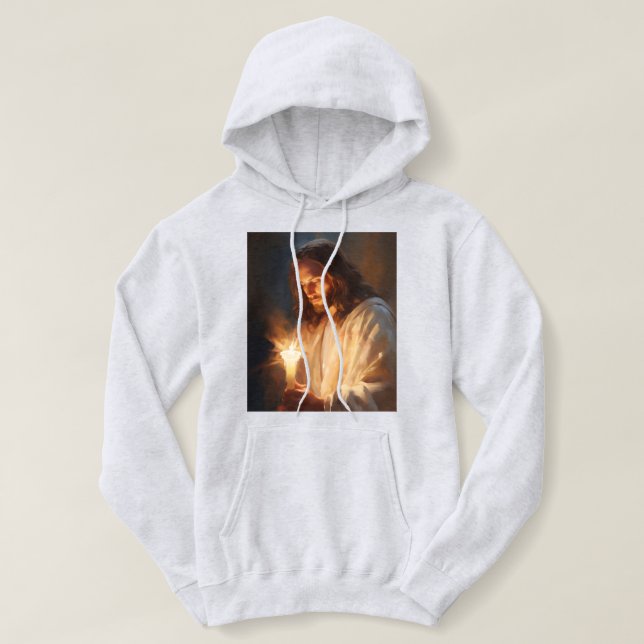 Sweat - shirt à capuche de Jésus tenant une bougie (Design devant)
