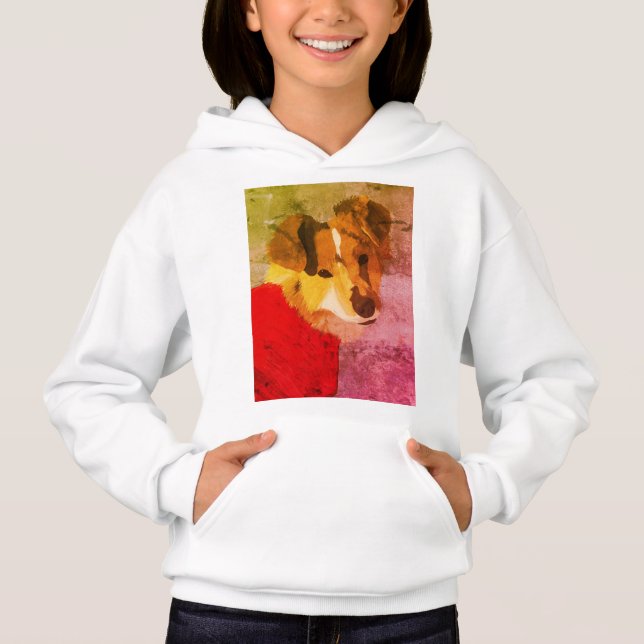 Sweat - shirt à capuche de portrait de chien peint (Devant)