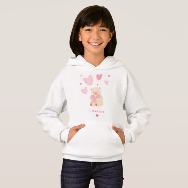 sweat - shirt à capuche de pullover fille rose (Devant entier)