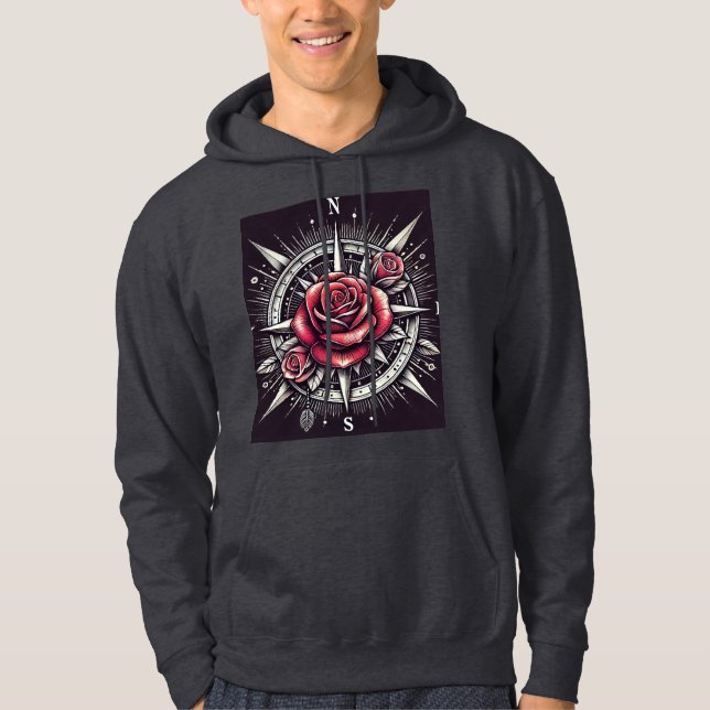 Sweat - shirt à capuche de tatouage rose Compass (Devant)
