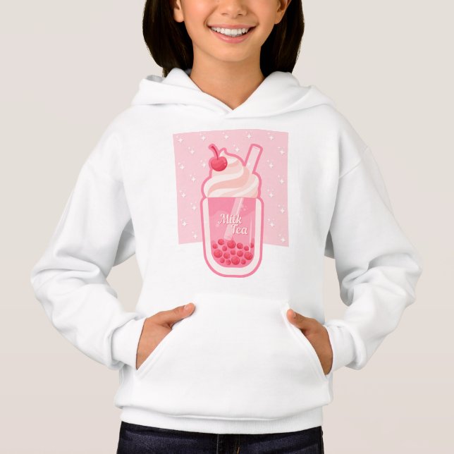 Sweat - shirt à capuche de thé au lait rose esthét (Devant)