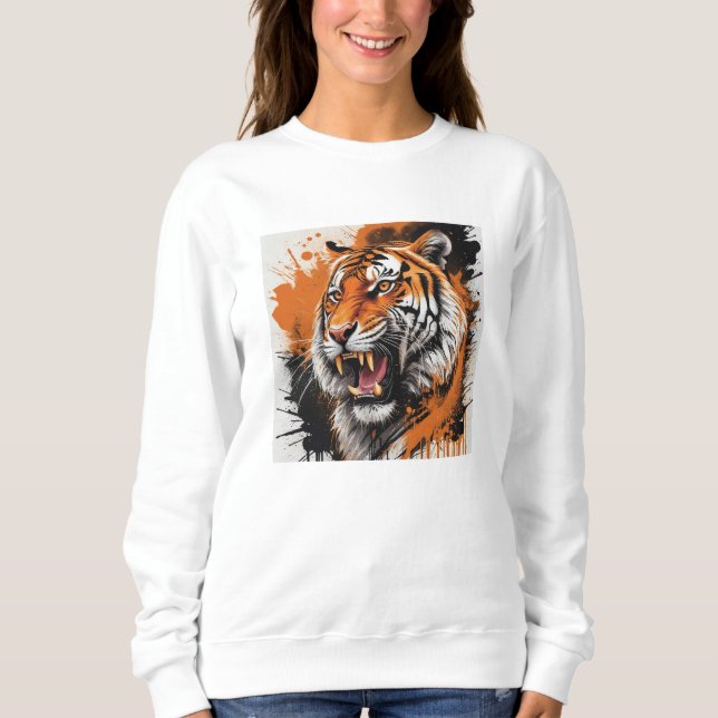 Sweat - shirt à capuche de tigre en ruée (Devant)