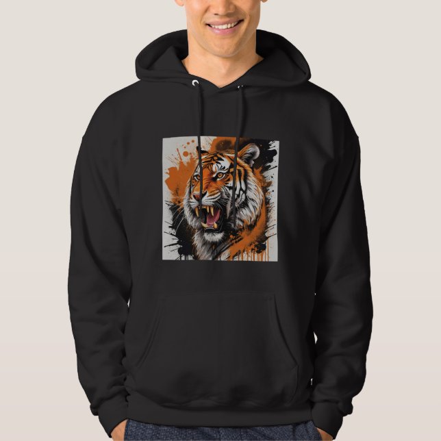 Sweat - shirt à capuche de tigre en ruée (Devant)