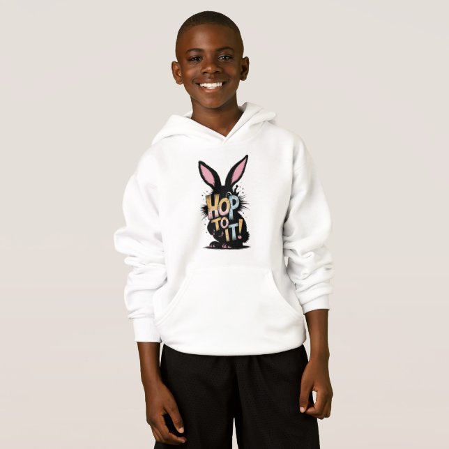 Sweat - shirt à capuche des Garçons de lapin drôle (Devant entier)