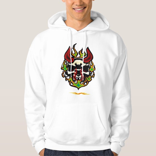 Sweat - shirt à capuche flamboyant de crâne (Devant)