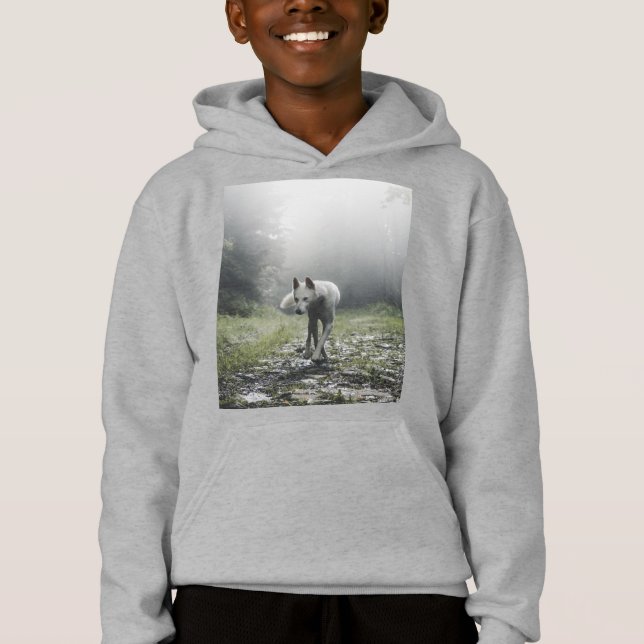 Sweat - shirt à capuche Husky Sibérien Blanc (Devant)