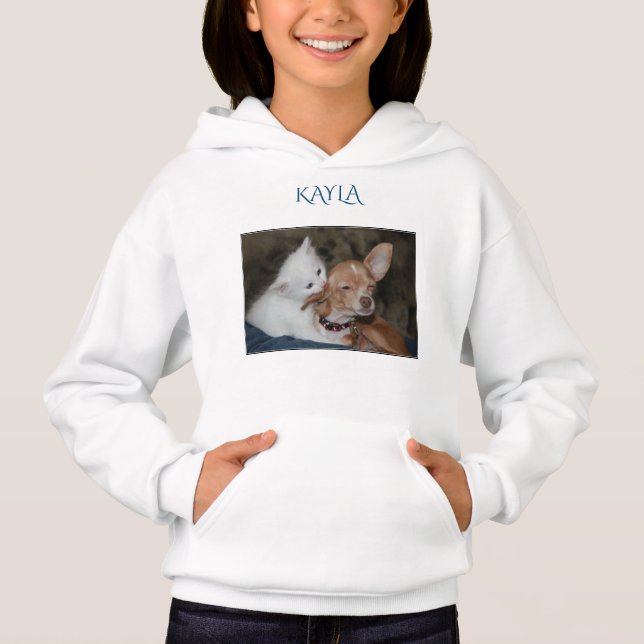 sweat - shirt à capuche kitten/chien avec nom pers (Devant)
