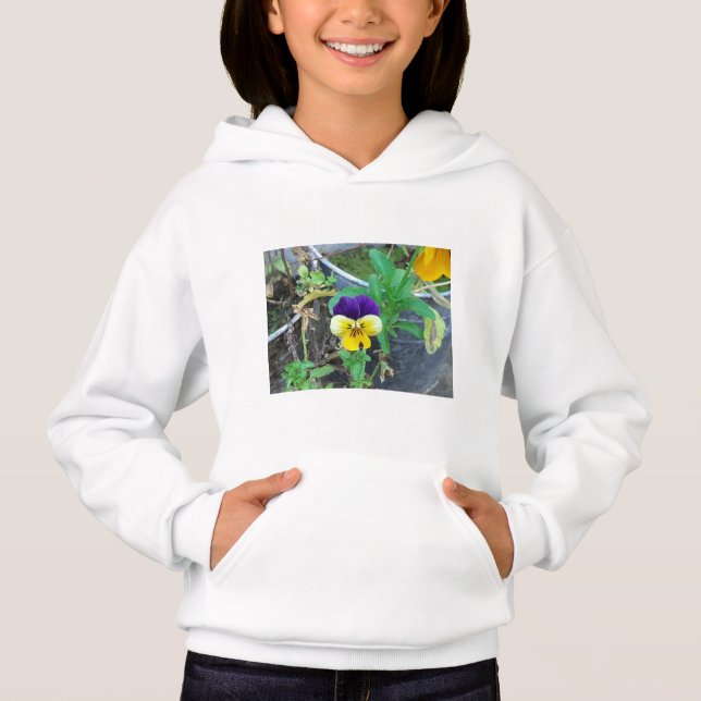 Sweat - shirt à capuche Pansy Violet et Jaune (Devant)