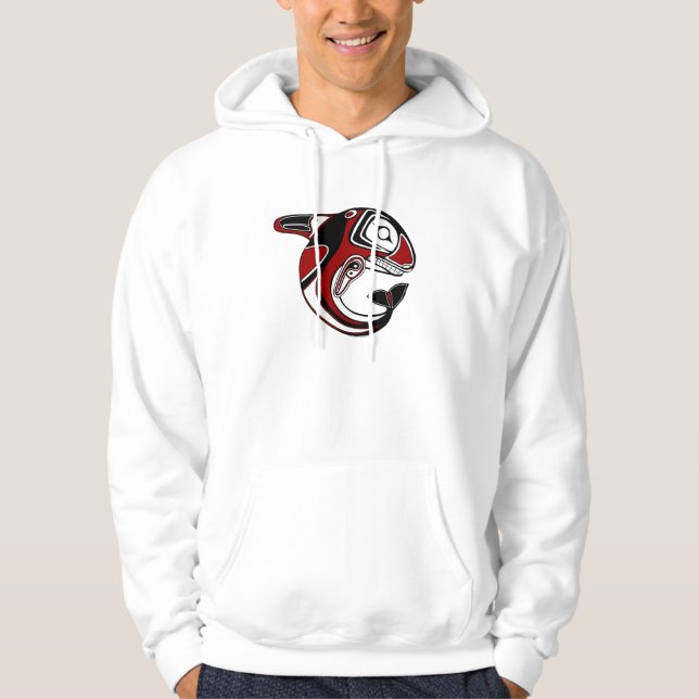 Sweat - shirt à capuche rouge de totem de baleine (Devant)