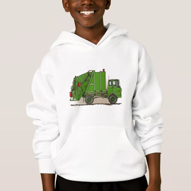 Sweat - shirt à capuche vert d'enfants de camion à (Devant)