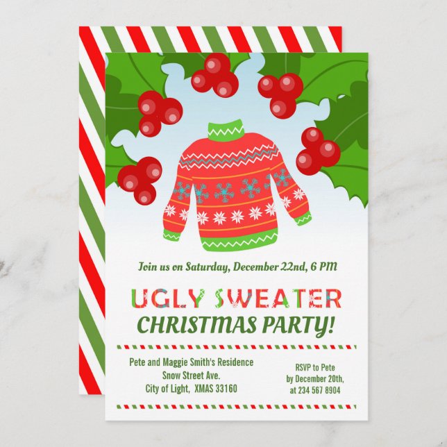  Sweaters moches amis Fête de Noël Invitation (Devant / Derrière)