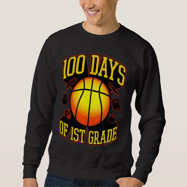 Sweatshirt 100 Days Of 1st Grade Themed Basketball Player (Devant)
