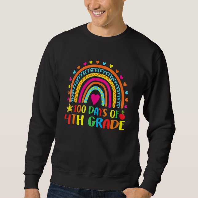 Sweatshirt 100 Days Of 4th Grade Leopard Rainbow 100th Day Of (Devant)