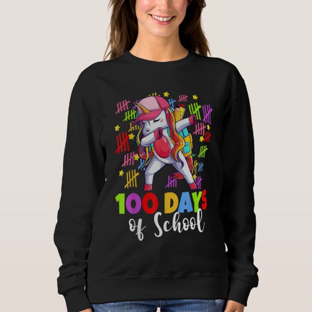 Sweatshirt 100 Days Of School Dabbing Unicorn  Kids Girls 100 (Devant)