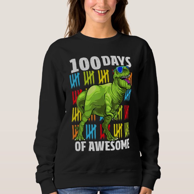 Sweatshirt 100 Days Of School Dinosaur Rex Dino Kids Boys 100 (Devant)