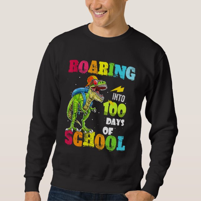 Sweatshirt 100 Days Of School Dinosaur rex Wearing Mask Smart (Devant)