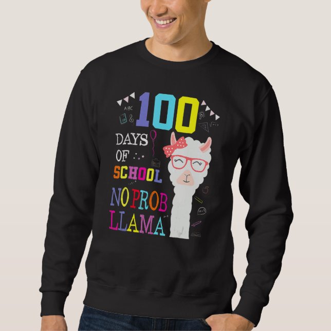 Sweatshirt 100 Days Of School Shirt No Probllama Llama 100Th  (Devant)