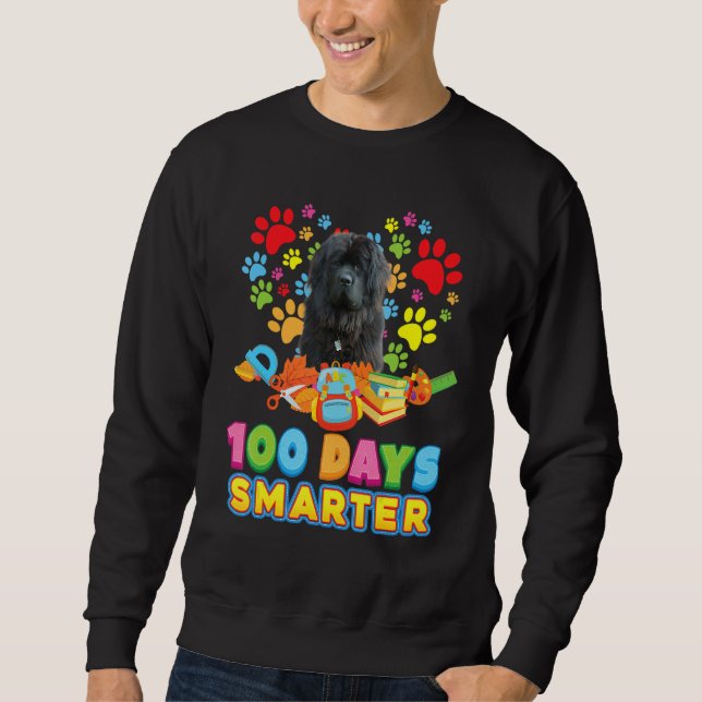 Sweatshirt 100 Days Smarter Newfoundland Dog Paw Prints Heart (Devant)