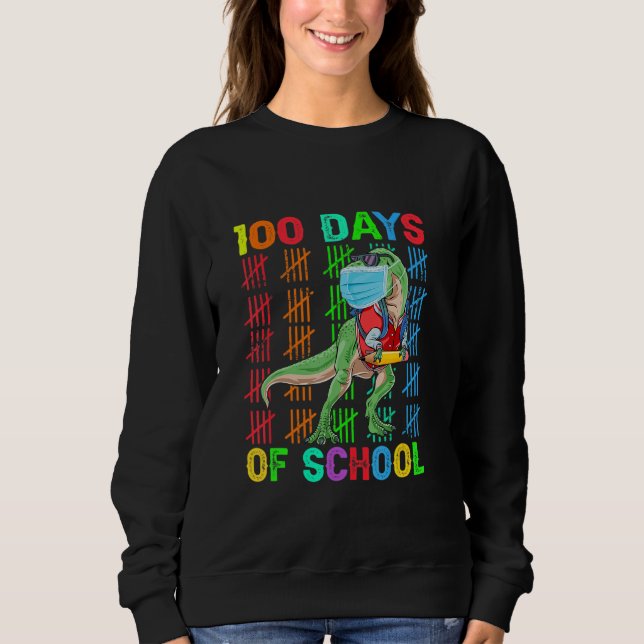 Sweatshirt 100 jours d'école dinosaure Rex portant un masque  (Devant)