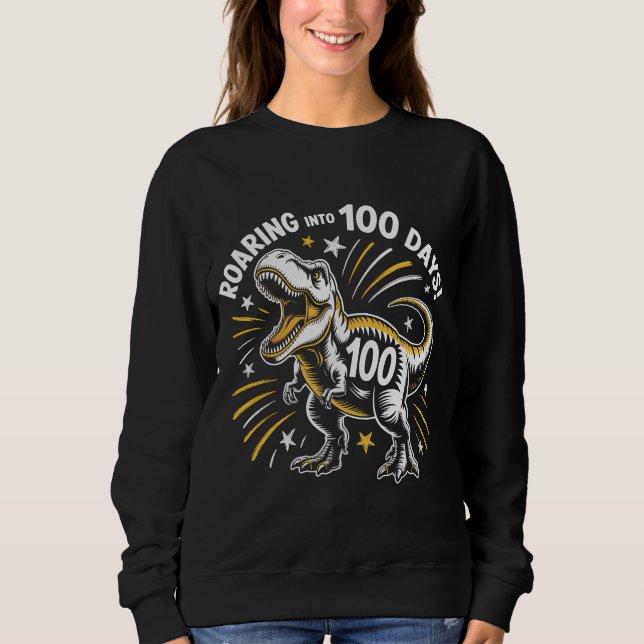 Sweatshirt 100 jours d'école Rétro Athlétique T-Rex rugissant (Devant)