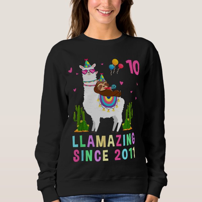 Sweatshirt 10 ans 10e anniversaire Sloth équitation Llama Gir (Devant)