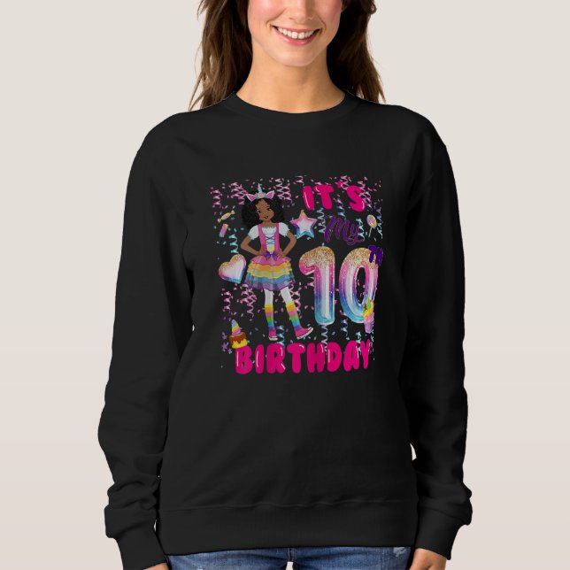 Sweatshirt 10e anniversaire filles 10 ans afro-américain 10e  (Devant)