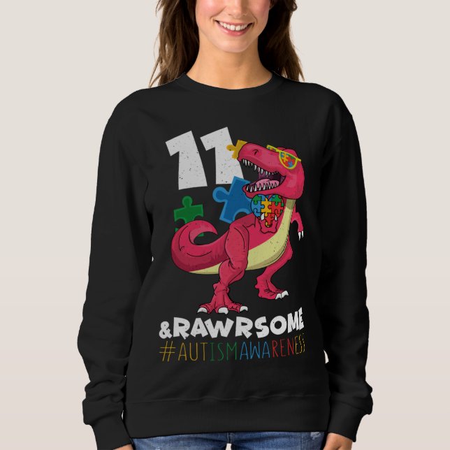 Sweatshirt 11 ans Dinosaure Né Puzzle Sensibilisation sur l'a (Devant)