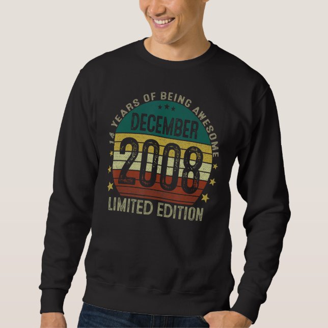 Sweatshirt 14 Ans Vintage 14 Anniversaire Décembre 2008 (Devant)