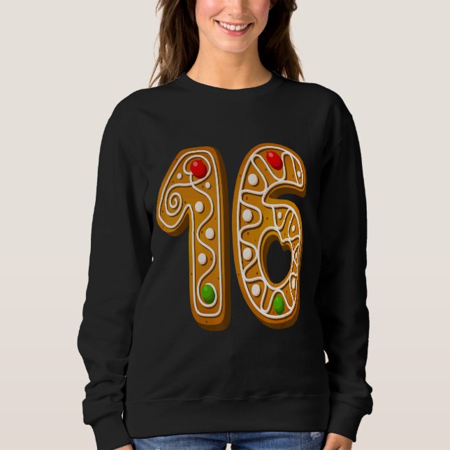 Sweatshirt 16 majuscule de Noël Cookie Alphabet Numéro (Devant)