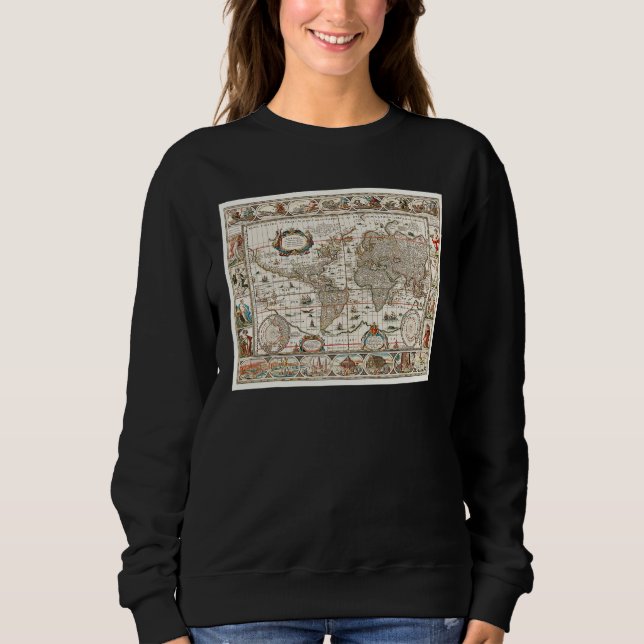 SWEATSHIRT 17TH CENTURY ANTIQUE WORLD MAP HISTORY GEOGRAPHY E (Devant)