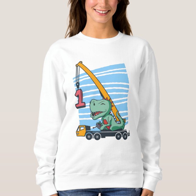 Sweatshirt 1er Anniversaire 1 an Dinosaur Grue Mobile (Devant)