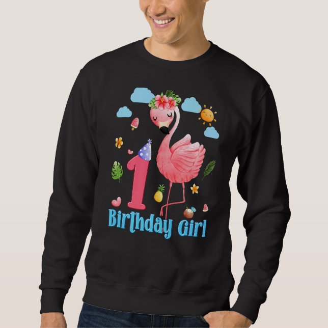 Sweatshirt 1er Anniversaire Filles Flamant rose 1 Anniversair (Devant)