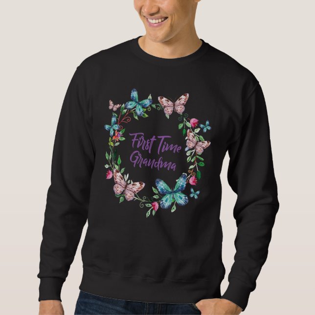 Sweatshirt 1st Time Grandma New Grandmother Cute Butterfly Wa (Devant)