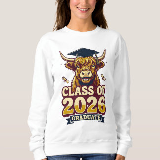 Sweatshirt 2026 graduation design featuring a highland cow 