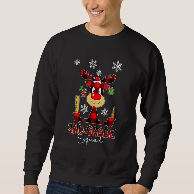 Sweatshirt 2nd Grade Squad Plaid Reindeer Santa Hat Teacher C (Devant)
