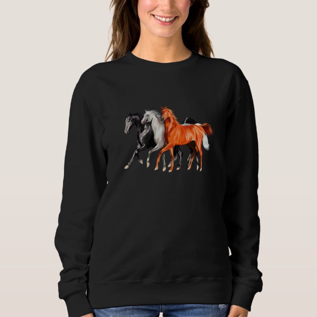 Sweatshirt 3 Chevaux Retro Cheval Vintage Équitation Rid (Devant)