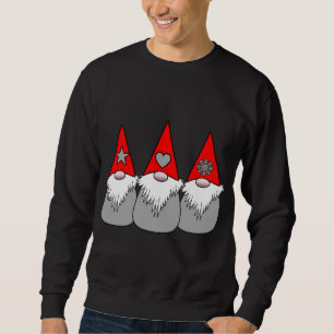 Sweatshirt 3 Gnomes nordiques Noël Hiver Rouge Gris Casquette