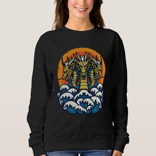 Sweatshirt 3 Headed Dragon Japanese Waves Retro Anime Men Wom (Devant)