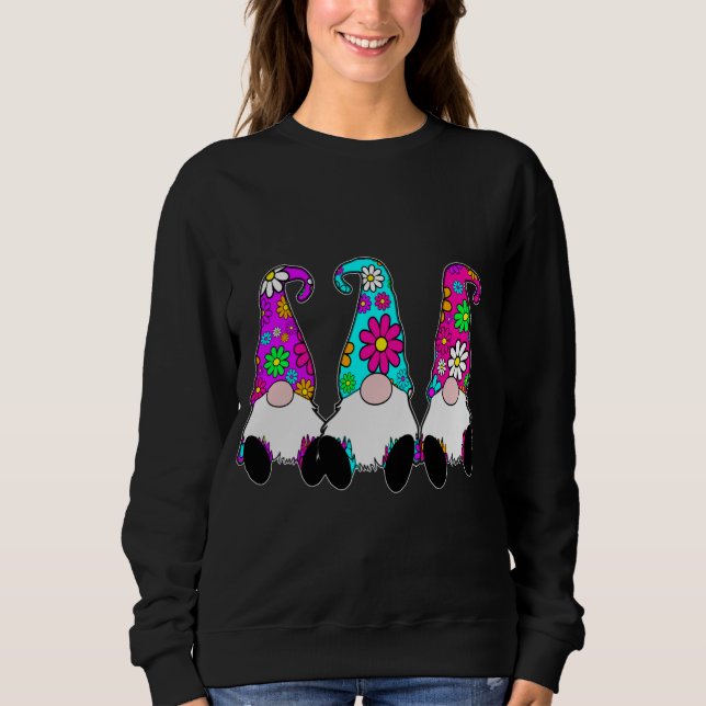 Sweatshirt 3 Hippie Gnomes Daisy Flower Casquette Retro Peace (Devant)