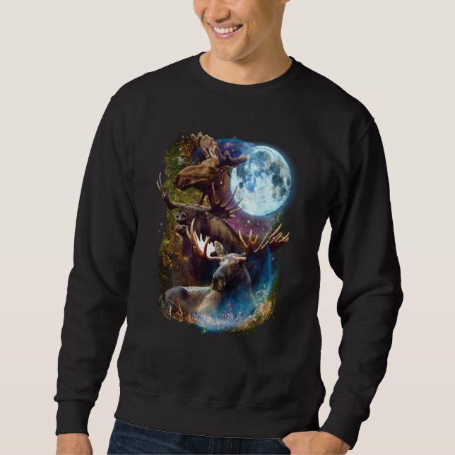 Sweatshirt 3 Moon Moose Deer Elk Animal Graphic (Devant)