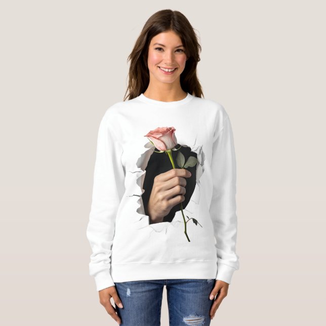 Sweatshirt 3D Hyper-Realistic Hand Offering a Rose  (Devant entier)