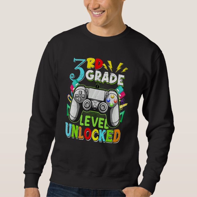 Sweatshirt 3rd Grade Level Unlocked Video Gamer Kids Boy Back (Devant)