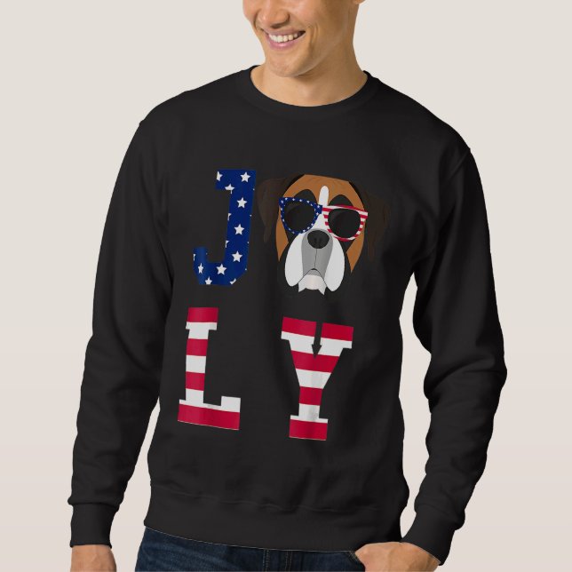 Sweatshirt 4 juillet Chien de boîte à drapeau américain (Devant)