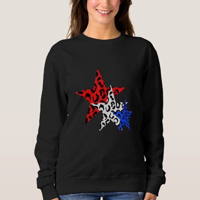 Sweatshirt 4 juillet Empreinte de léopard Rouge Blanc Bleu Ét (Devant)