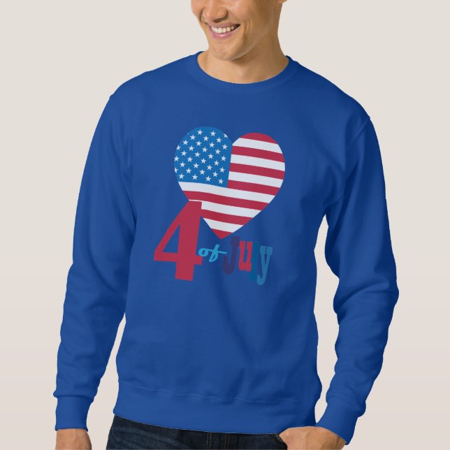 Sweatshirt 4 juillet États-Unis Drapeau Coeur Drapeau Feu d'a (Devant)