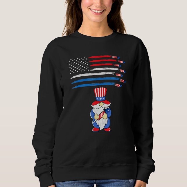 Sweatshirt 4 juillet Gnome Firework American Flag Casquette a (Devant)