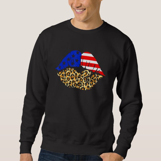 Sweatshirt 4 juillet lèvres drapeau américain Léopard Patriot (Devant)