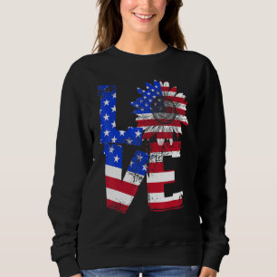 Sweatshirt 4 juillet Love Sunflower Patriotique drapeau améri