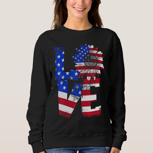 Sweatshirt 4 juillet Love Sunflower Patriotique drapeau améri (Devant)